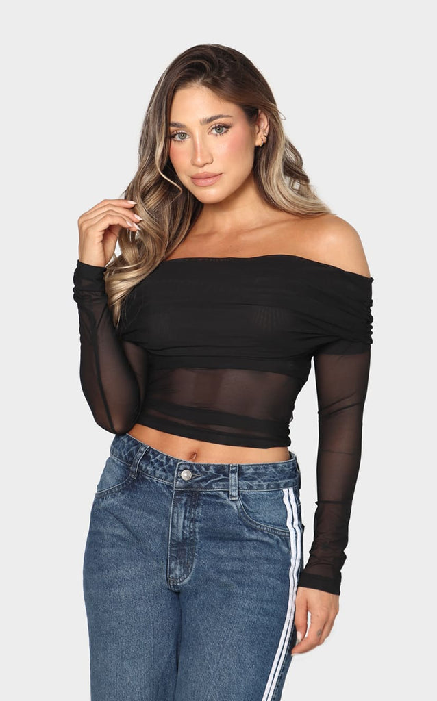 Blusa Negra Escote Bandeja - Navissi