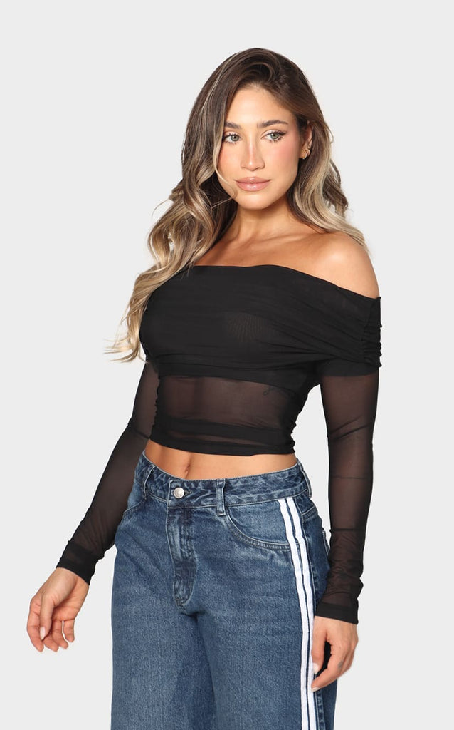 Blusa Negra Escote Bandeja - Navissi