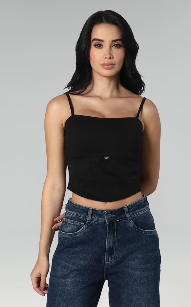 Blusa Negra Detalle Cortes Navissi