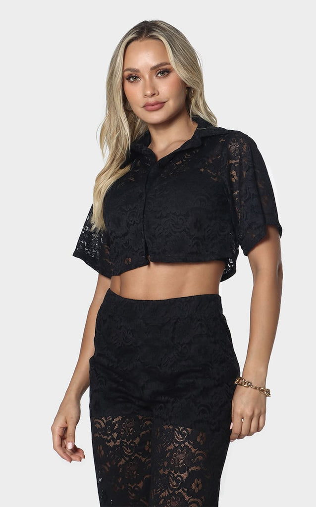 Camisa Negra Cropped Blonda - Navissi