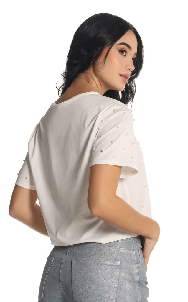 Camiseta Cropped Con Apliques - Navissi Clothing ♡