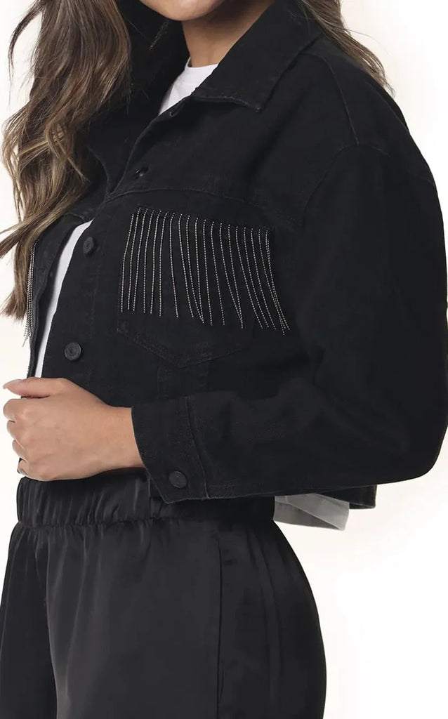 Chaqueta Negra Denim Apliques - Navissi Clothing ♡