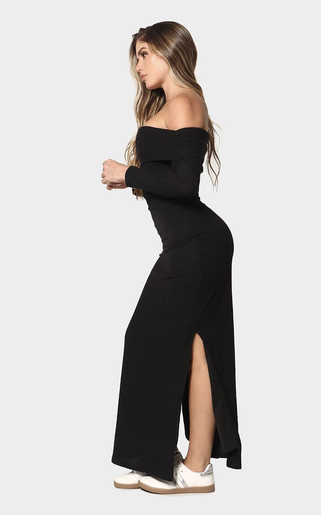 Vestido Negro Escote Bandeja - Navissi