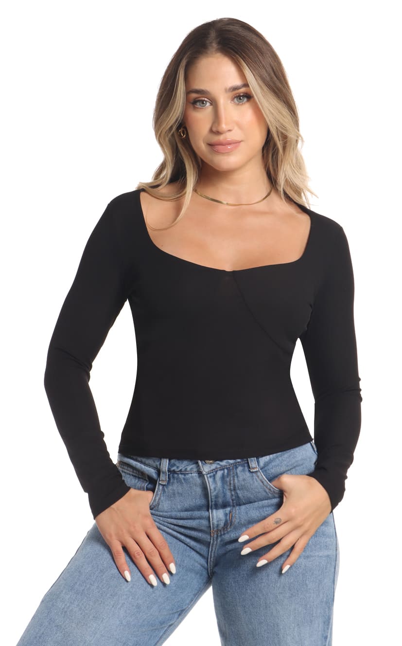 De Tortuga Blusa Manga Larga Negra Basica Outfits Blusas Negras