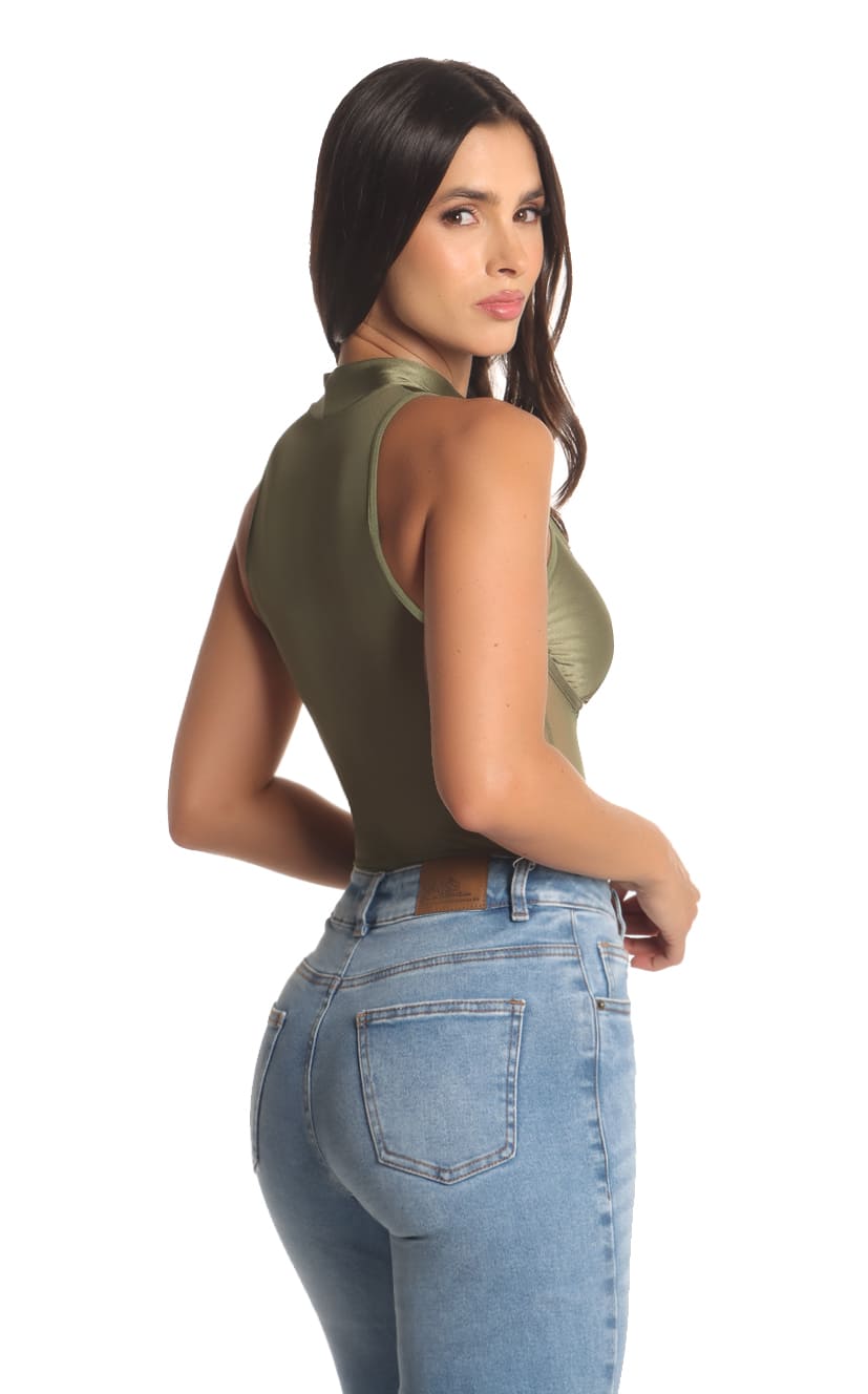 Body básico para mujer, ajustado, casual, extensor, diario (color verde,  talla: S)