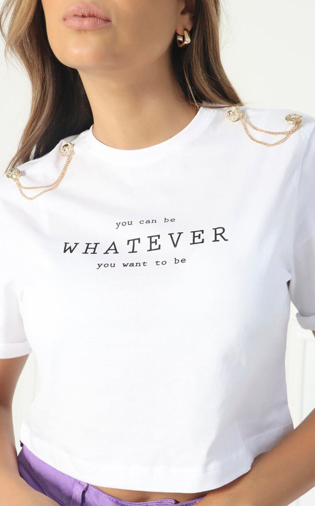 Camiseta Blanca Cropped Aplique - Navissi Clothing ♡