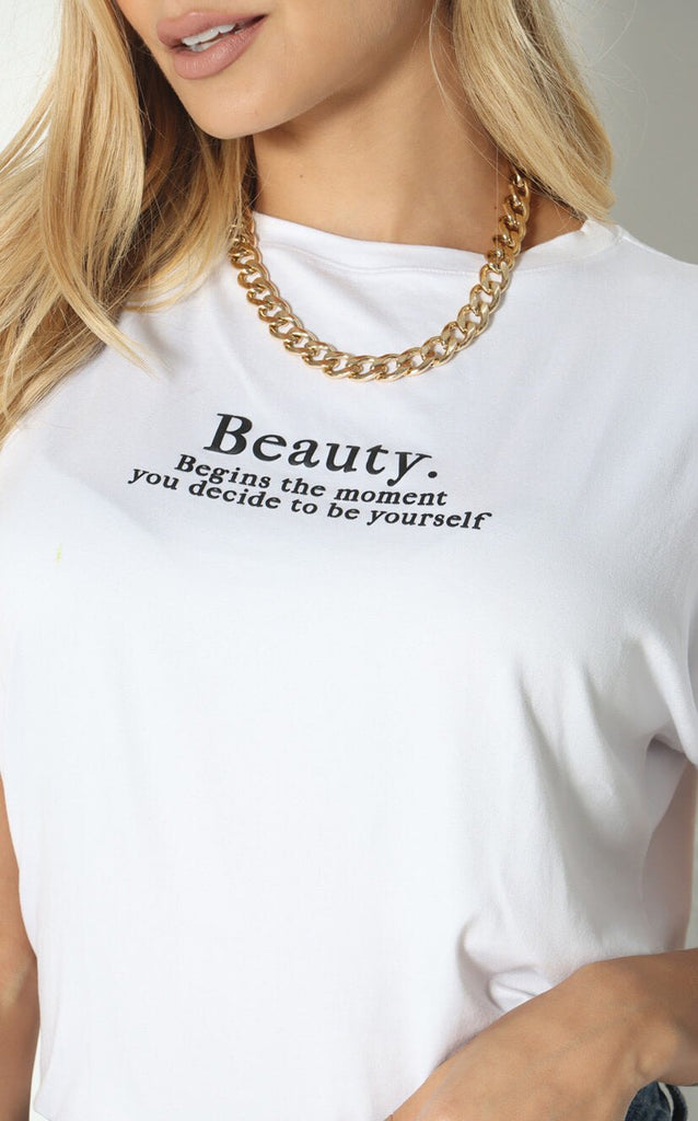 Camiseta Blanca Estampada Beauty - Navissi Clothing ♡