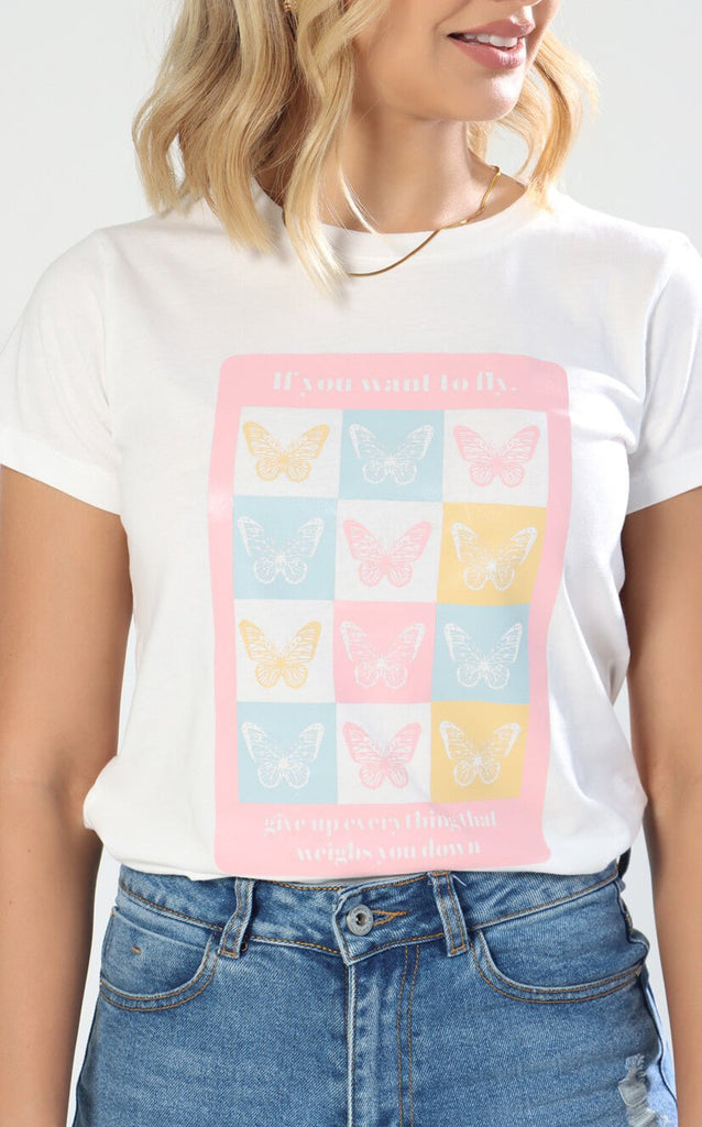 Camiseta Crema Mariposas - Navissi Clothing ♡