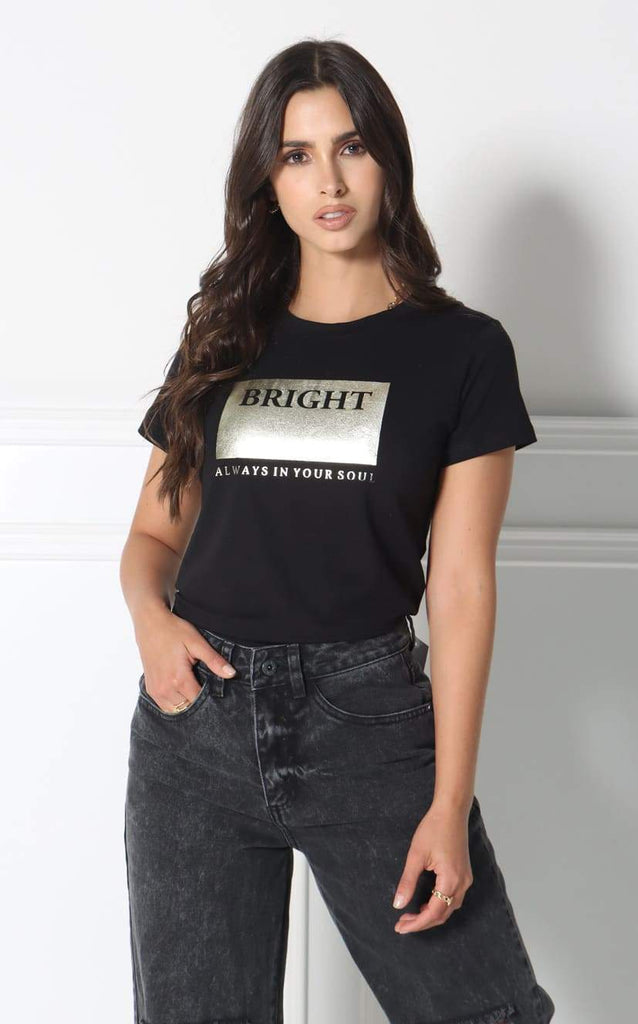 Camiseta negra con estampado metalizado (bright) - Navissi Clothing ♡