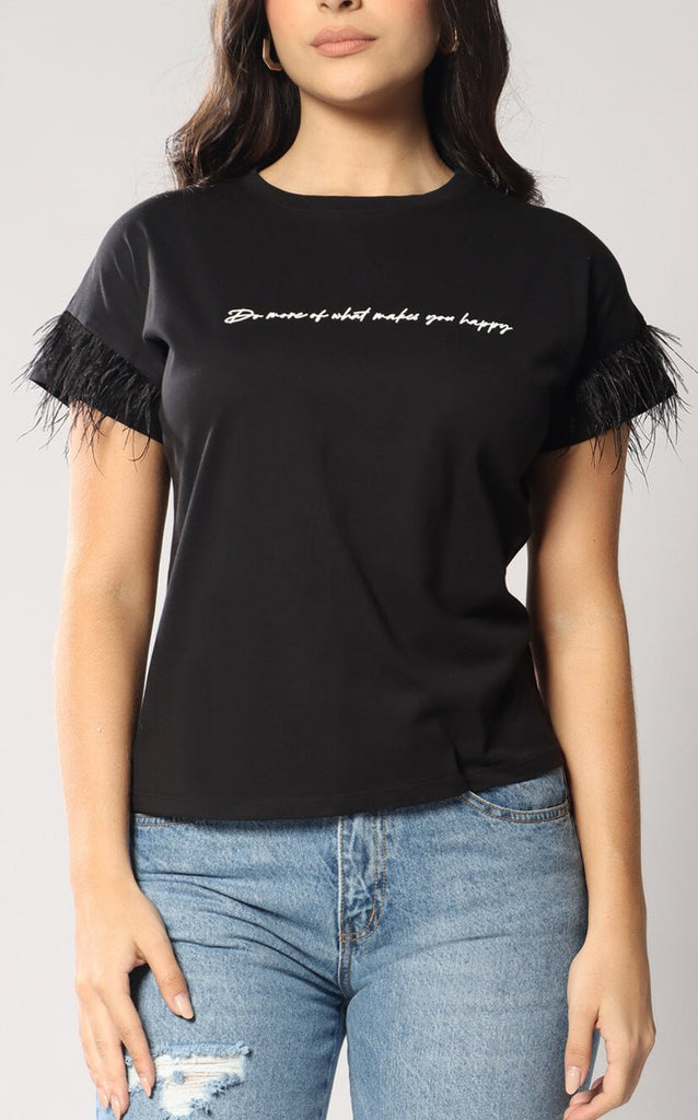 Camiseta Negra Plumas - Navissi Clothing ♡