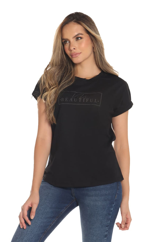 Camiseta Negra Vibes Beautiful - Navissi Clothing ♡