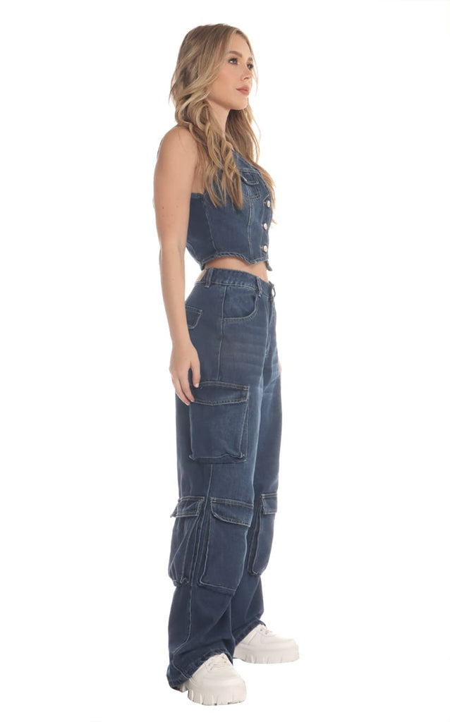 Jean Azul Wide Leg Cargo - Navissi Clothing ♡