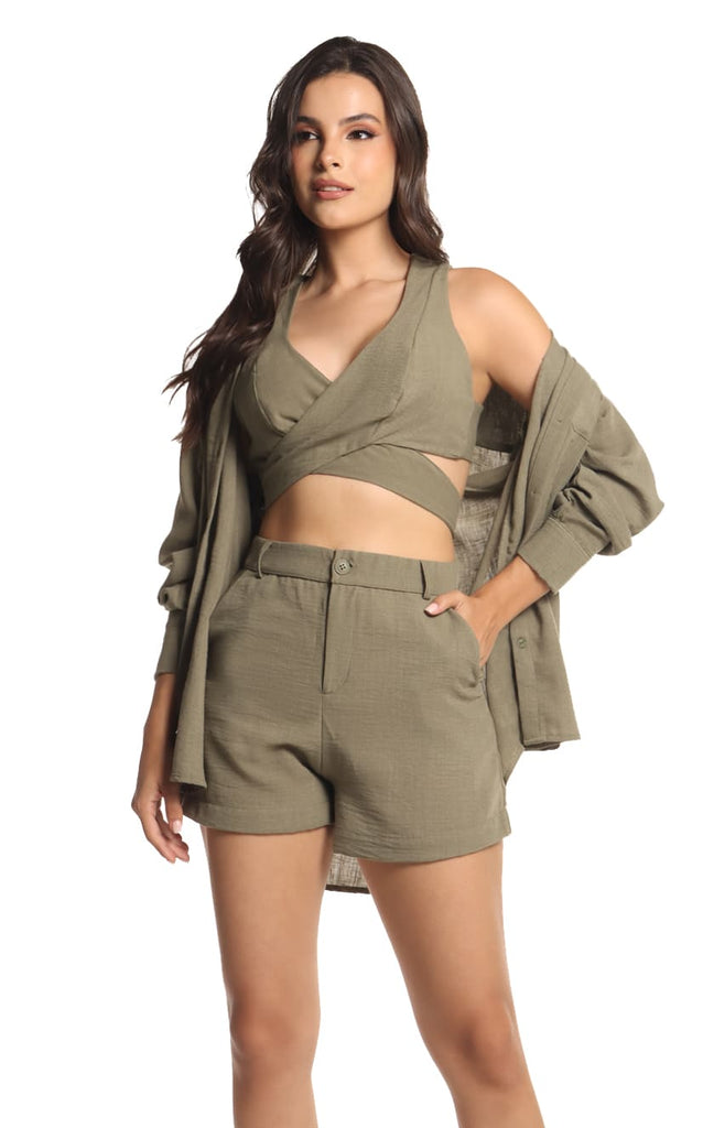 Short Tipo Sastre Verde Militar - Navissi Clothing ♡